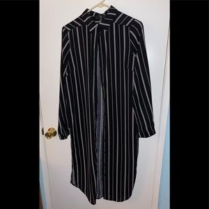 Black and White Pinstripe Long Sleeve Button Down Dress